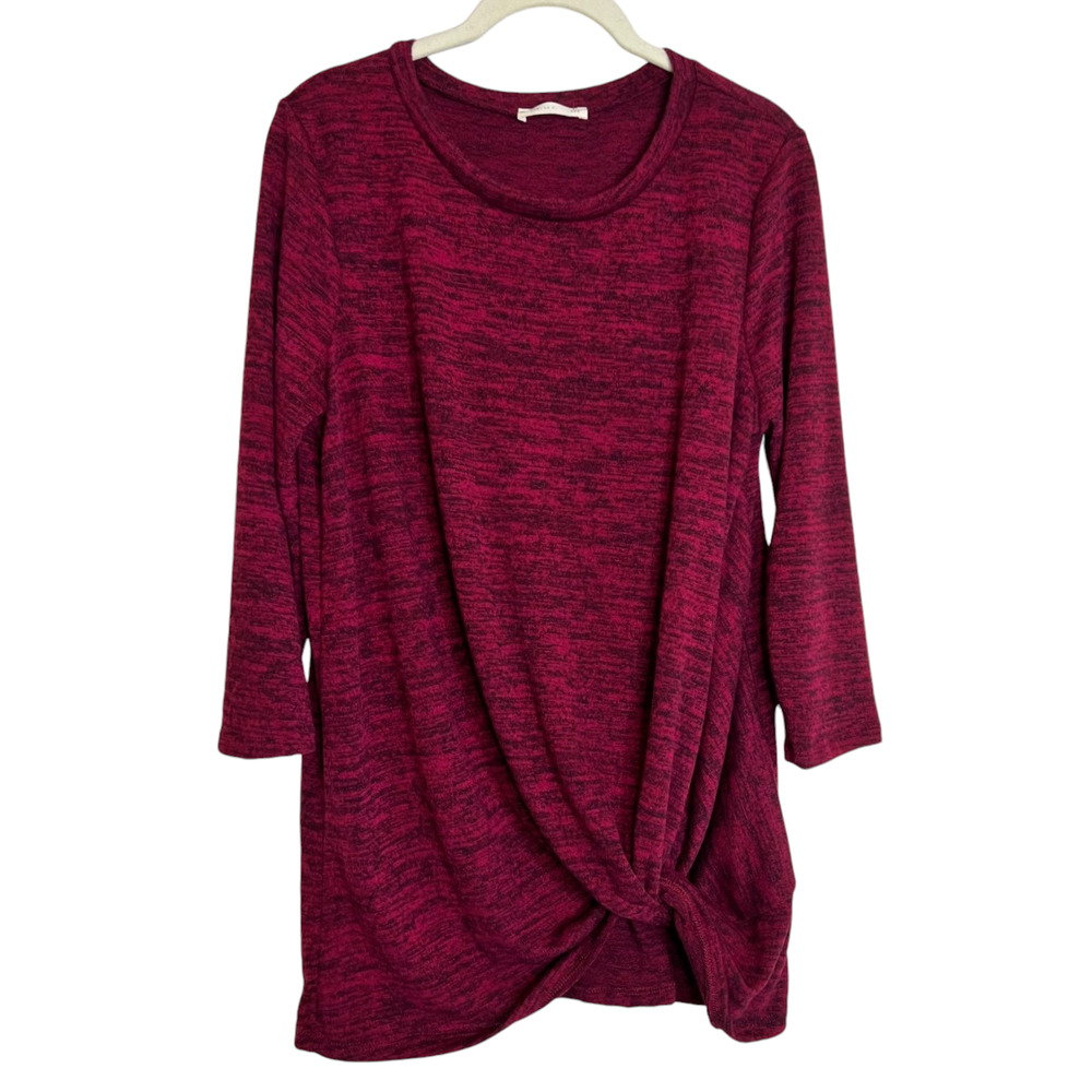 Reb in J 220 Womens Knotted Front Sweater Large Red Space Dyed Lightweight USA